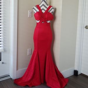 Custom made design figure flattering red gown
